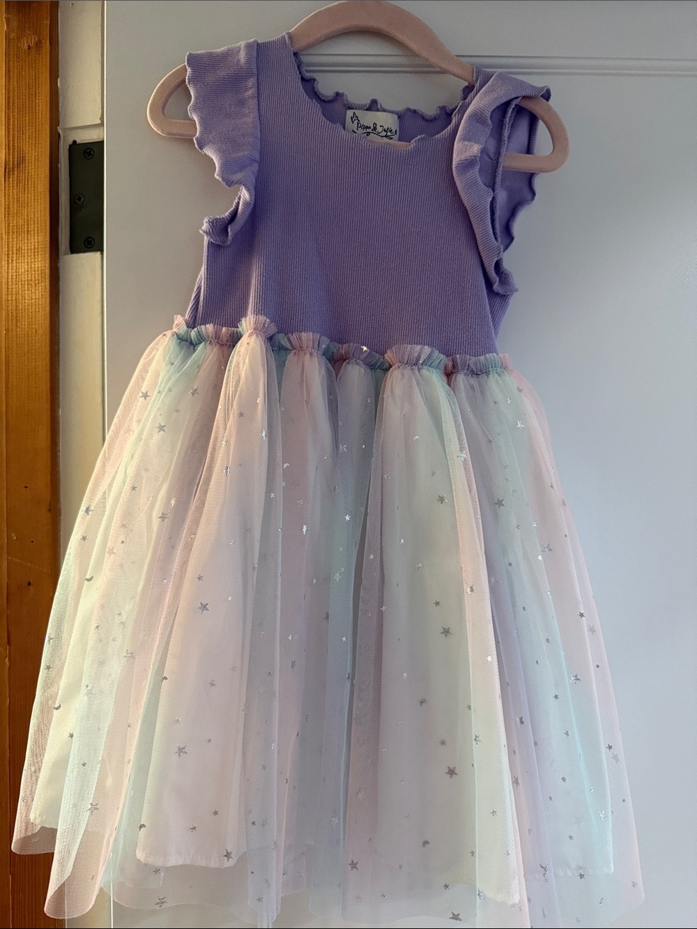 Pippa and Julie  Lavender Knit Bodice Pastel Star Tulle Dress